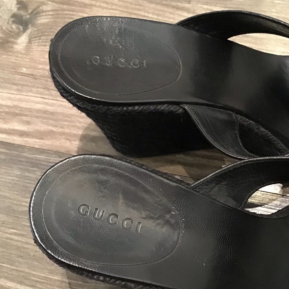 Gucci Bamboo Horsebit Pattern Black Wedges - 9 - Picture 4 of 7